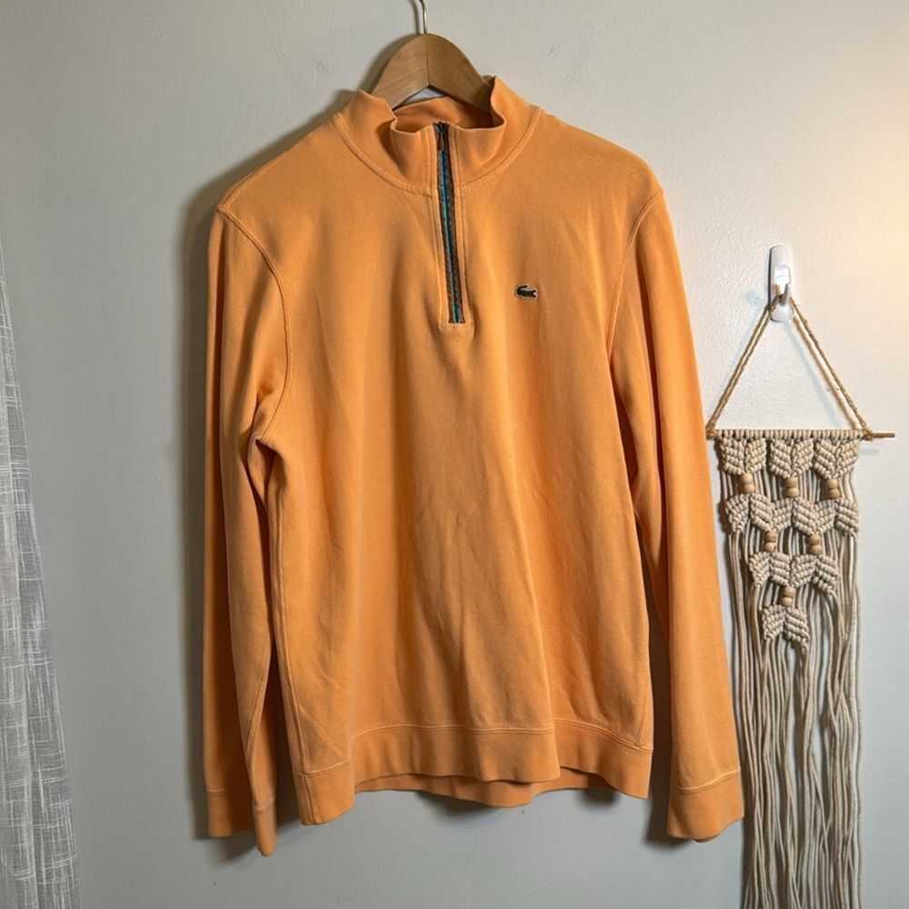 EUC Lacoste Orange Logo 1/4 Zip Up Cotton Size 4/Medium
